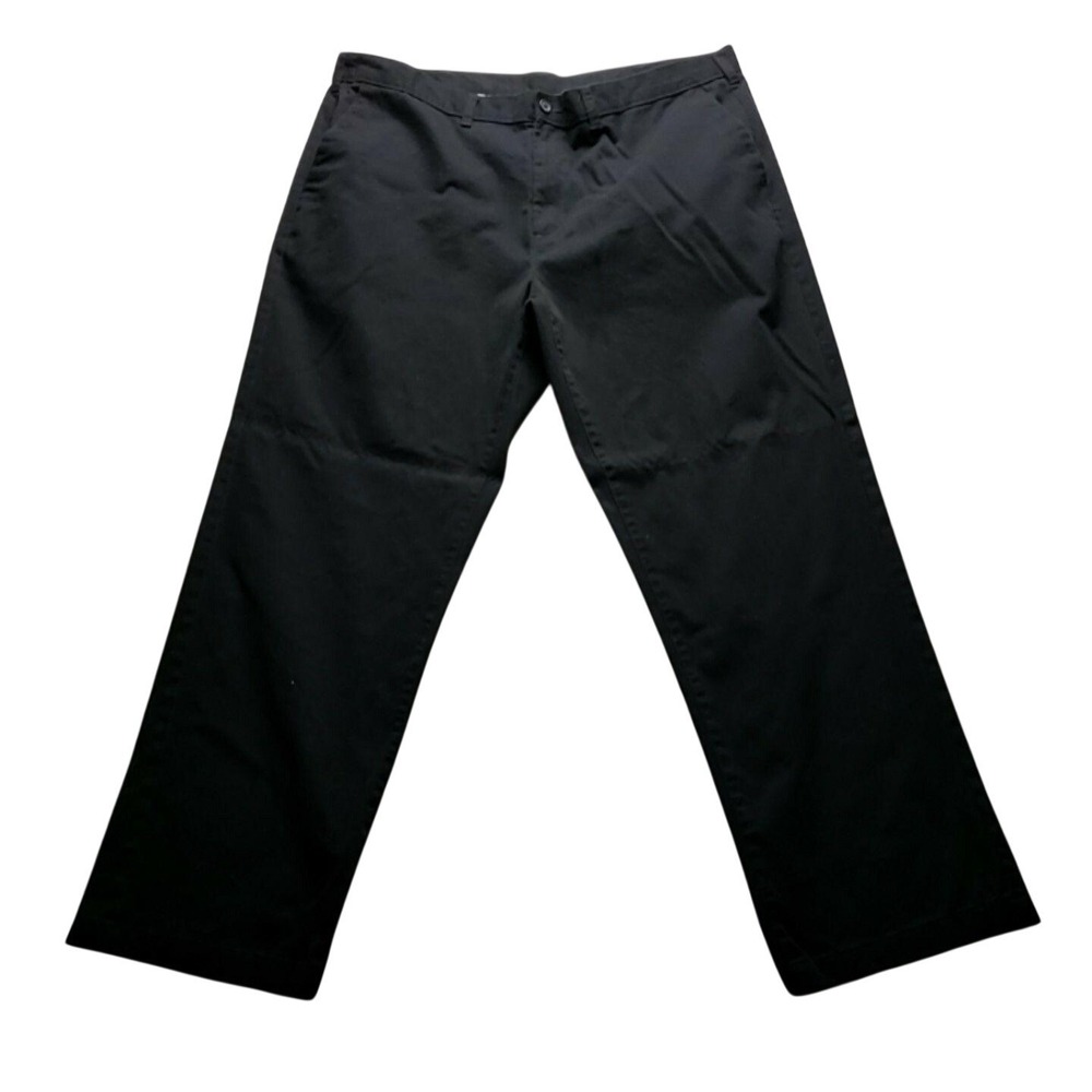 George Dress Pants Mens 41x31 Black Flat Front Cotton Blend Chino Slacks